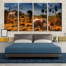 Load image into Gallery viewer, 4 piece african wild life desert palm trees mountains sky canvas artwork For Bedroom
