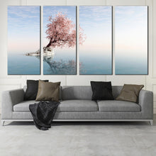 Load image into Gallery viewer, 4 piece blue lake lonely pink white tree wall decor For Living Room
