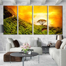 Load image into Gallery viewer, 4 piece canvas print Munnar kerala alone tree landscape at sunset In Living Room
