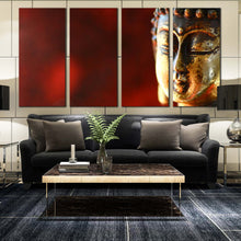 Load image into Gallery viewer, 4 piece canvas red gold buddha In Living room
