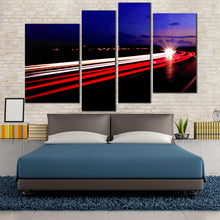Load image into Gallery viewer, 4 piece moving traffic lighs trails canvas prints 
