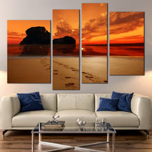 Load image into Gallery viewer, 4 piece red orange sunset ocean beach wall decor 
