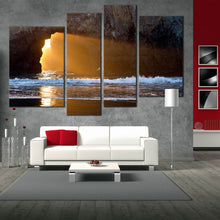 Load image into Gallery viewer, 4 piece sun light streaming through ocean beach wall decor
