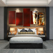 Load image into Gallery viewer, 5 Panel gold buddha with red background For Bedroom
