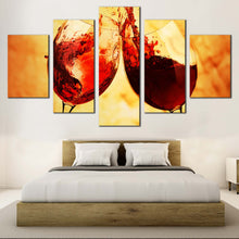 Load image into Gallery viewer, 5 Piece Canvas artwork Wall Art Pictures red Wine Glasses in orange yellow background For Bedroom
