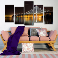 Load image into Gallery viewer, 5 Piece White East Span Bridge with night reflection canvas print For Living Room
