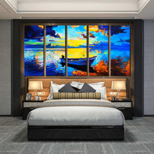 Load image into Gallery viewer, 5 Split Panel Alone Boat in the Ocean Landscape In Bedroom
