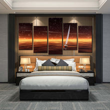 Load image into Gallery viewer, 5 Split Panel Sailboat Seascape Night Stars And Ocean In Bedroom
