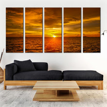 Load image into Gallery viewer, 5 panel Wall Art Orange Sunset Ocean Clouds Home Decor canvas print For Living room
