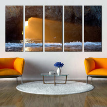 Load image into Gallery viewer, 5 panel bright sunlight glide through ocean rock artwork In Living room
