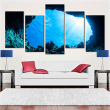 Load image into Gallery viewer, 5 panel bright sunlight glide through ocean rock artwork For Living Room
