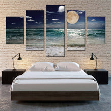 Load image into Gallery viewer, 5  panel  canvas  artwork  of  full  moon  at  night  over  beach For Bedroom
