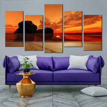 Load image into Gallery viewer, 5 panel deep red orange sky ocean rock artwork For Living Room
