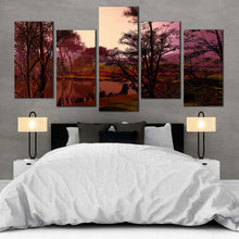 Load image into Gallery viewer, 5 piece Evening Lake Wood Trees Scenery Vertical Tall home wall decor For Your Bedroom
