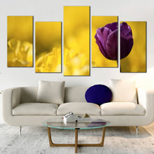 Load image into Gallery viewer, 5 piece Purple Tulip with Yellow Background artwork For Living Room
