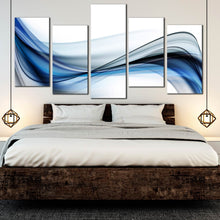 Load image into Gallery viewer, 5 piece Wall Art of Dark Bright Blue Contemporary Abstract wave design For Bedroom
