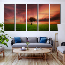 Load image into Gallery viewer, 5 piece canvas print Alone Tree Green Fields at Sunset For Living Room
