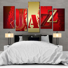 Load image into Gallery viewer, 5 piece canvas print JAZZ music red gold background For Bedroom
