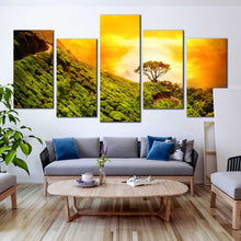 Load image into Gallery viewer, 5 piece canvas print Munnar kerala alone tree at dusk tea landscape For Living Room
