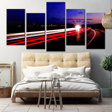 Load image into Gallery viewer, 5 piece moving traffic lighs trails canvas prints For Bedroom
