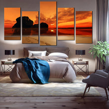 Load image into Gallery viewer, 5 piece sunlight ocean rock wall decor In Bedroom
