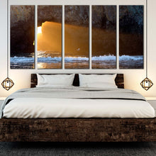 Load image into Gallery viewer, 5 piece sunlight streamimg through ocean rock wall decor For Bedroom
