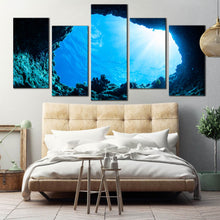 Load image into Gallery viewer, 5 piece sunlight streamimg through ocean rock wall decor For Your Bedroom
