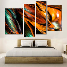 Load image into Gallery viewer, Abstract Feather Canvas Wall Art Orange Abstract Fractal Canvas Print Green Abstract Feather 4 Piece Canvas
