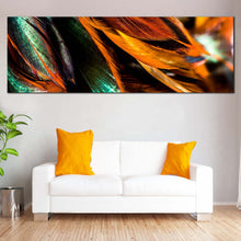 Load image into Gallery viewer, Abstract Feather Canvas WallArt  Orange Abstract Fractal Canvas Print  Green Abstract Feather Panoramic Canvas Artwork For Living Room
