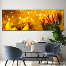 Load image into Gallery viewer, Abstract Floral Canvas WallArt  Yellow Chrysanthemum Flowers CanvasArt Print  Golden Flowers Background 3 Piece Multi Canvas For Living Room
