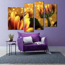 Load image into Gallery viewer, Abstract Floral Canvas Wall Art Yellow Chrysanthemum Flowers Canvas Art Print Golden Flowers Background 4 Piece Multi Canvas
