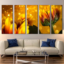 Load image into Gallery viewer, Abstract Floral Canvas Wall Art Yellow Chrysanthemum Flowers Canvas Art Print Golden Flowers Background 5 Piece Multi Canvas For Living Room
