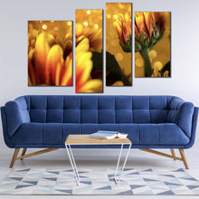 Load image into Gallery viewer, Abstract Flower Canvas Print Golden Flowers Background 4 Piece Canvas Wall Art Yellow Red Chrysanthemum Flowers Canvas Artwork
