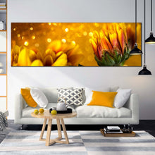 Load image into Gallery viewer, Abstract Flower Canvas Print  Golden Flowers Background Panoramic Canvas WallArt  Yellow Red Chrysanthemum Flowers Canvas Artwork For Living Room
