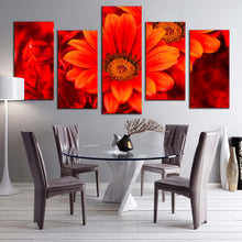 Load image into Gallery viewer, Abstract Flowers Canvas WallArt Red Flowers Close Up 5 Piece Multiple Canvas Beautiful Floral Canvas Print For Dining Room
