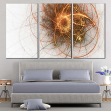 Load image into Gallery viewer, Abstract Fractal Canvas Wall Art Beautiful Gold Modern Abstract Canvas Print Contemporary White Yellow Abstract 3 Piece Canvas In Bedroom
