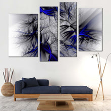 Load image into Gallery viewer, Abstract Fractal Canvas Wall Art Black Blue Fractal Abstract Design 4 Piece Multiple Canvas White Abstract Canvas Print
