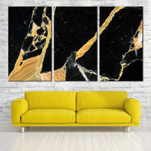 Load image into Gallery viewer, Abstract Marble Canvas WallArt Golden Marble Stone 3 Piece Canvas Print Black Marble Triptych Canvas Set For Living room
