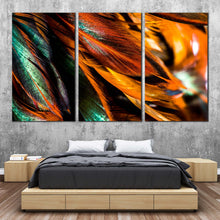 Load image into Gallery viewer, Abstract Patterns Canvas Wall Art Green Abstract Fractal Element Multi Canvas Artwork Beautiful Orange Abstract Feather 3 Piece Canvas Print For Bedroom
