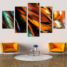 Load image into Gallery viewer, Abstract Patterns Canvas WallArt  Green Abstract Fractal Element Multi Canvas Artwork  Beautiful Orange Abstract Feather 5 Piece Canvas Print For Living Room
