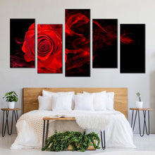 Load image into Gallery viewer, Abstract Rose Canvas WallArt Rose Digital Painting Canvas Set Red Rose Black Background 5 Piece Canvas Print For Bedroom
