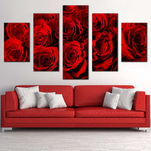 Load image into Gallery viewer, Abstract Roses Canvas Print Red Roses Romance 5 Piece Canvas Wall Art Rose Bouquet Canvas Set In Living Room
