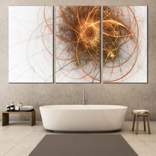 Load image into Gallery viewer, Abstract Shapes Canvas Wall Art Gold Abstract Fractal Circles Canvas Print Beautiful Yellow White Modern Abstract 3 Piece Multiple Canvas For Bathroom
