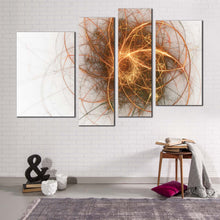 Load image into Gallery viewer, Abstract Shapes Canvas Wall Art Gold Abstract Fractal Circles Canvas Print Beautiful Yellow White Modern Abstract 4 Piece Multiple Canvas
