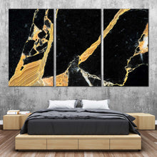 Load image into Gallery viewer, Abstract Stone Canvas Print Black Golden Abstract Marble 3 Piece Canvas WallArt Golden Marble Digital Art Multiple Canvas For Bedroom
