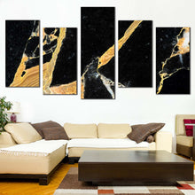 Load image into Gallery viewer, Abstract Stone Canvas Print Black Golden Abstract Marble 5 Piec eCanvas WallArt Golden Marble Digital Art Multiple Canvas
