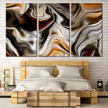 Load image into Gallery viewer, Abstract Stone Canvas WallArt Abstract Marble Artwork Print Golden Black Marble 3 Piece Canvas In Bedroom
