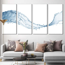 Load image into Gallery viewer, Abstract Water Canvas Wall Art Wave of Water Splash 4 Piece Canvas Print Blue Abstract Water Splash Multi Canvas Artwork In Living Room
