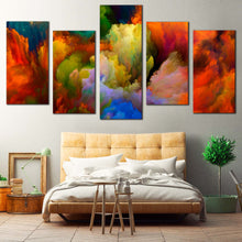 Load image into Gallery viewer, Abstract Fractal  Canvas Wall Art Abstract Composition 5 Piece Canvas Print Orange Green Clouds Canvas Set In Bedroom
