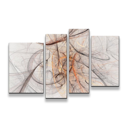 Abstract Fractal Canvas Wall Art White Orange Digital Abstract Elements Canvas Print Graphic Abstract 4 Piece Multi Canvas